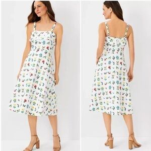Ann Taylor Botanical Print White Midi Dress in Size 00P NWT